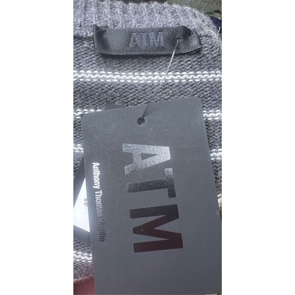 ATM Grey & White Striped V Neck Cropped Sweater NWT Size Small - Picture 3 of 3